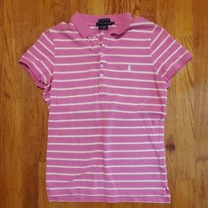 Ralph Lauren L Girls Pink and White Golf Shirt